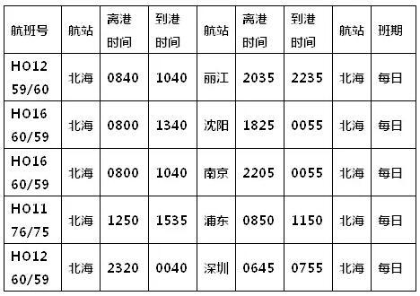 北海直飛云南麗江旅游航班