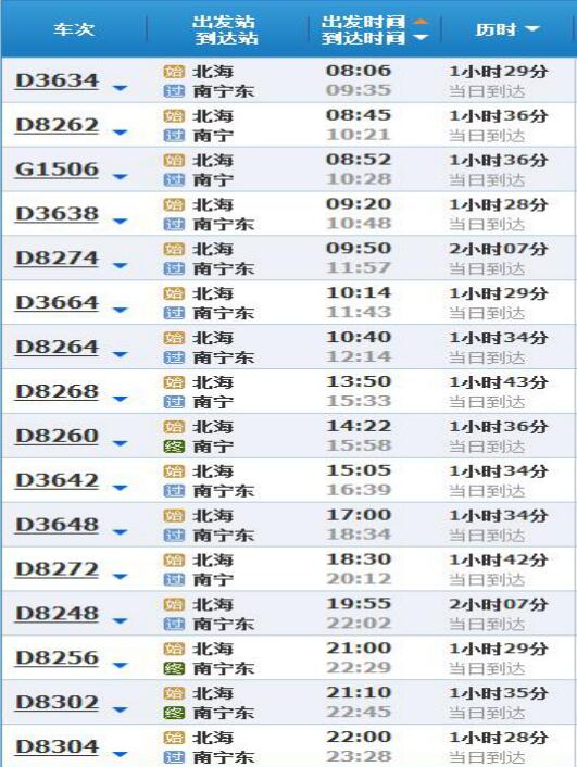 北?；疖囌緯r刻表