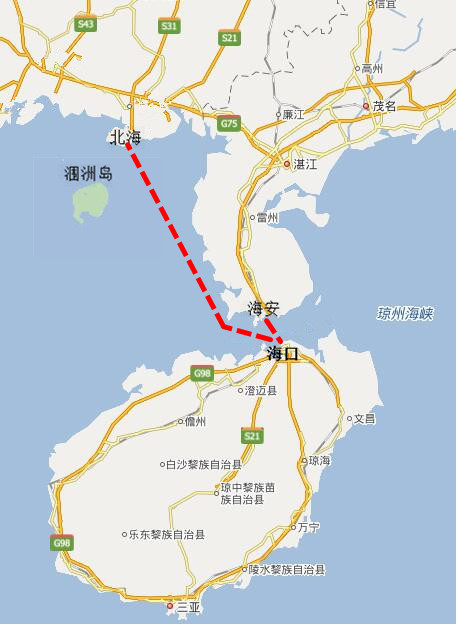 ?？诘胶０瞸北海路線圖,廣西北海旅行社,