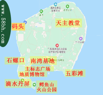 潿洲島景點地圖,廣西北海旅行社,