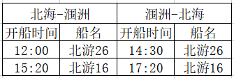 北海到潿洲島開船時刻表