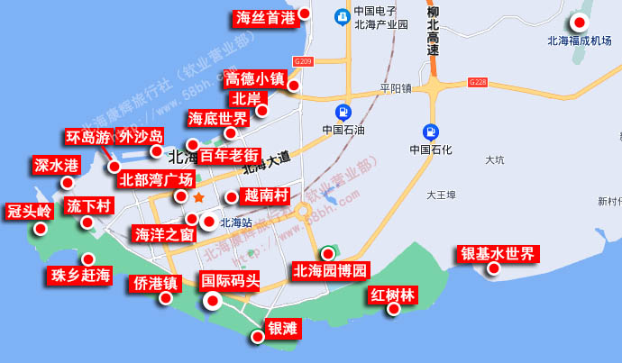 北海旅游景點地圖,北海旅游景點分布地圖,