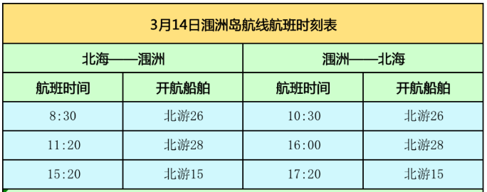 北海到潿洲島開船時刻表