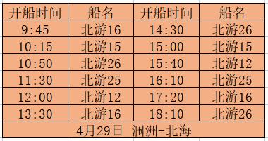 北海到潿洲島開船時刻表